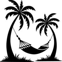 Palm trees and a hammock in the middle of the beach vector