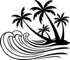 Tropical island with palm trees and waves vector