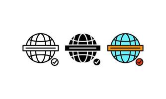 Three different colored globes with a red line vector