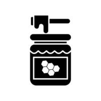 honey icon in glass jar with honey comb,Honey jar with wooden dipper illustration, glass pot syrup, for web design, mobile, print, etc. isolated on white background vector