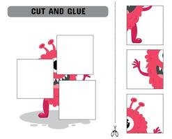 Cut and glue the parts of the monster in this educational children's game, featuring a printable sheet for creative and interactive learning fun. vector