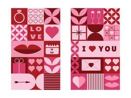 Geometric abstract banners featuring symbols of love, perfect for sending warm greetings on Valentine's Day with colorful and modern designs. vector