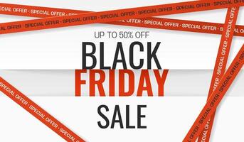 Black Friday Sale horizontal banner with red crossed ribbons and text. Simple background for advertising, social media posts, promotion, web banners. Modern discount background. vector