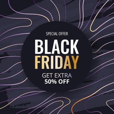Black Friday Sale square banner with brush strokes, lines and text. Abstract simple background for advertising, social media posts, promotion, web banners. Modern discount background.