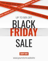 Black Friday Sale vertical banner with red warning tapes and text. Simple background for advertising, social media posts, promotion, web banners. Modern discount background. vector