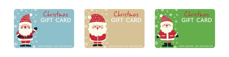 Set of colorful gift certificates with Santa Claus for New Year and Christmas. vector