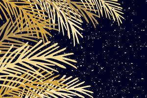 Golden fir branches with snow on a dark background. vector