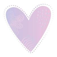 Pink and violet gradient heart with memphis style elements, waves, spiral, dots and dotted contour vector