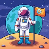 Astronaut on the moon with flag vector