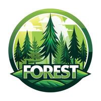 Forest logo with trees and mountains vector