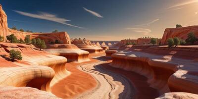 A canyon with a river running through it photo