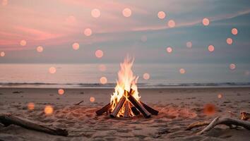 A bonfire on the beach with bubbles in the air photo