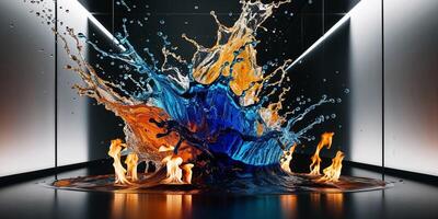 A colorful image of a liquid and flaming objects. photo