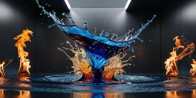A colorful image of a liquid and flaming objects. photo