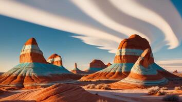 The desert is covered with colorful rock formations photo