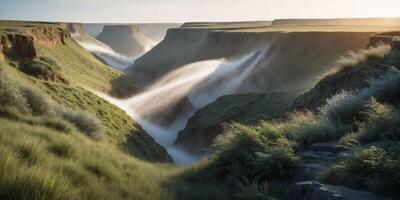 Wind canyon dramatic valley blowing beautiful flowing in through glimmering grazing falling in dense blowing. photo