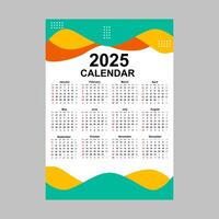 Calendar year 2025 with colorful, wavy design. vector