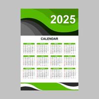 Green and black calendar with numbers for every day of 2025. vector
