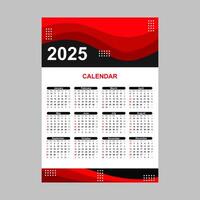 Red black calendar with all days and months for 2025. vector