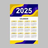 Calendar year 2025 in a colorful abstract design featuring yellow and blue elements. vector