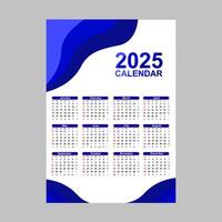 Blue calendar design featuring 2025 year with monthly layout. vector