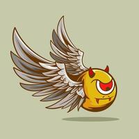 Illustration of a round eyes devil wearing wings and horns, a good design for tattoos, apparel and other merchandise vector