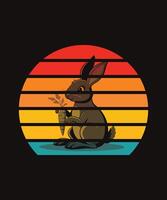 A rabbit sitting on a black background with a rainbow background vector