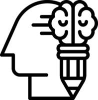 A black and white line drawing of a head with a pencil in it vector