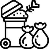 A black and white outline of a garbage can and a bag vector