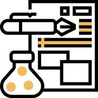 A black and yellow icon of a flask and a paper vector
