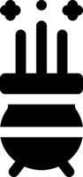A black and white icon of a pot with smoke coming out of it vector