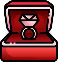 An open red box with a diamond ring inside vector