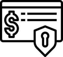 A black and white icon of a credit card with a lock vector