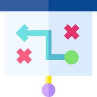 A blue and white square with a blue arrow pointing to a red and green cross vector