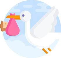 A white stork carrying a baby in its beak vector