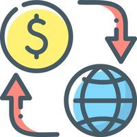 An icon of a dollar sign, an arrow and a globe vector