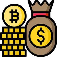 A bag with a bitcoin symbol and gold coins vector