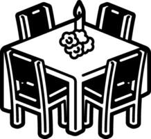 A black and white drawing of a table and chairs vector