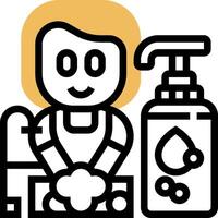 A woman is holding a bottle of soap and a bottle of shampoo vector