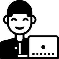 A man holding a laptop and smiling vector