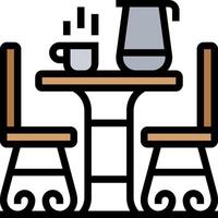 A table with chairs and a coffee pot vector