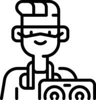 A man with glasses holding a computer vector