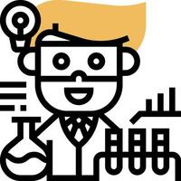 A cartoon man holding a flask and a light bulb vector