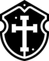 A black and white logo with a cross on it vector