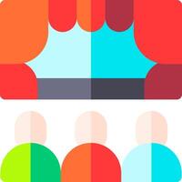 A colorful image of people sitting in front of a stage vector