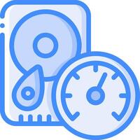 A blue and white icon of a hard drive and a speedometer vector