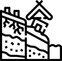 A black and white illustration of a house and a mountain vector