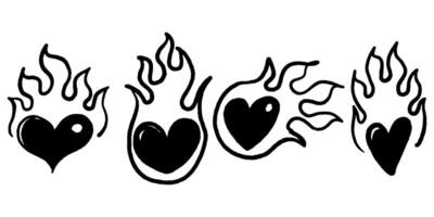 Doodle sketch style of heart on fire symbol drawn illustration for concept design. vector