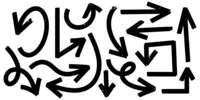 Set of Hand drawn arrows doodle on white background. Bold brush drawn arrows. vector