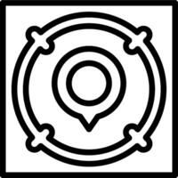 A black and white icon of a circle with a pin in it vector